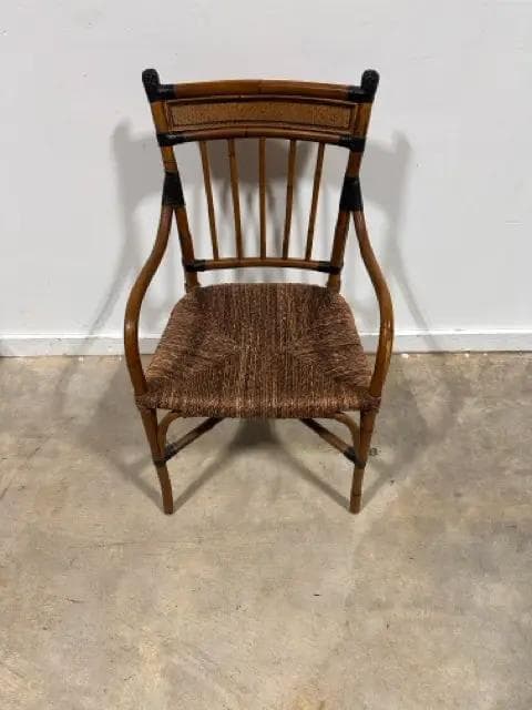 Bamboo Arm Chair with Wicker Seat - Thumbnail 2