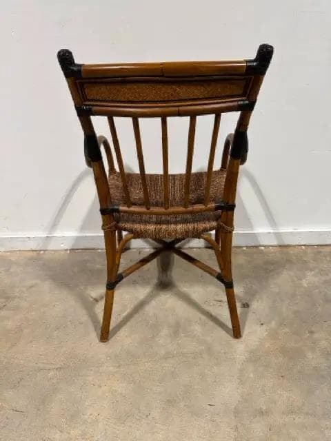 Bamboo Arm Chair with Wicker Seat - Thumbnail 4