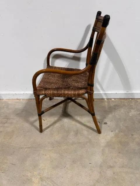 Bamboo Arm Chair with Wicker Seat - Thumbnail 5