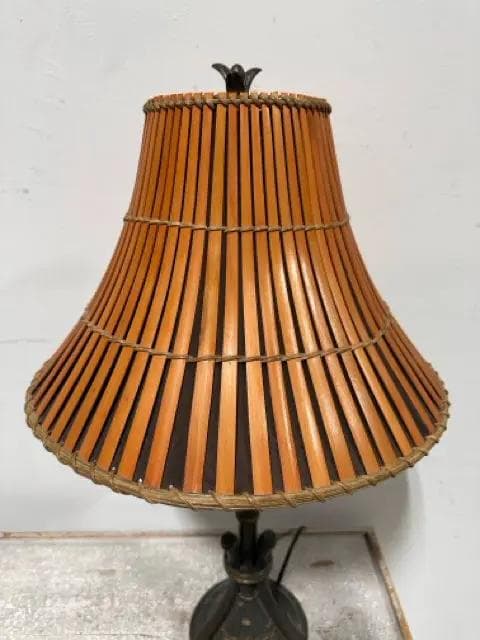 Metal Base Table Lamp with Bamboo Shade - Thumbnail 3