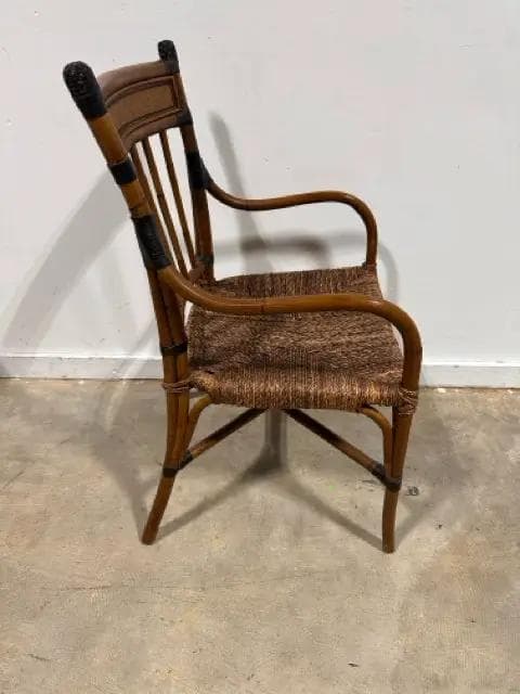 Bamboo Arm Chair with Wicker Seat - Thumbnail 3
