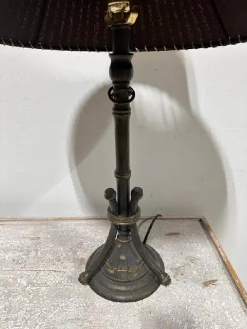 Metal Base Table Lamp with Bamboo Shade - Thumbnail 2