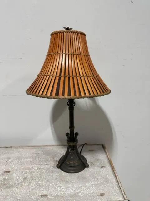 Metal Base Table Lamp with Bamboo Shade