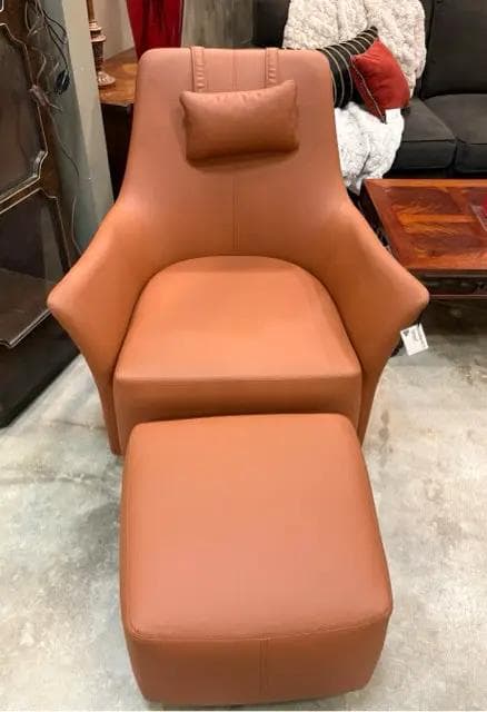 *NEW* Domkapa Orange Leather Alexander Armchair And Ottoman