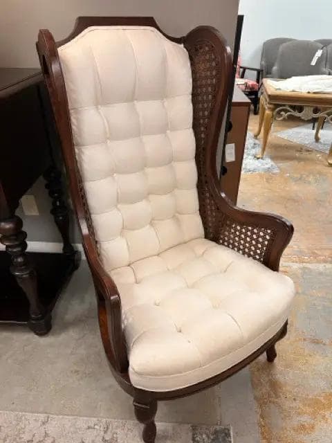 Wing Back Arm Chair With Cane In White - Thumbnail 2