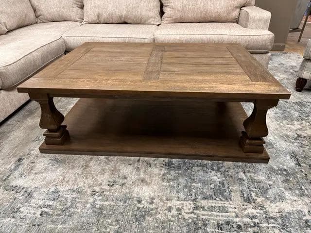 Light Wash Wood Coffee Table With Bottom Shelf