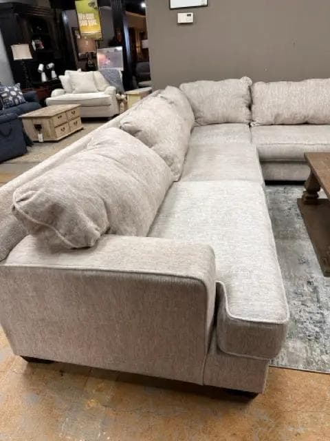 L-Shaped Sectional In An Oatmeal Velvet Fabric - Thumbnail 2