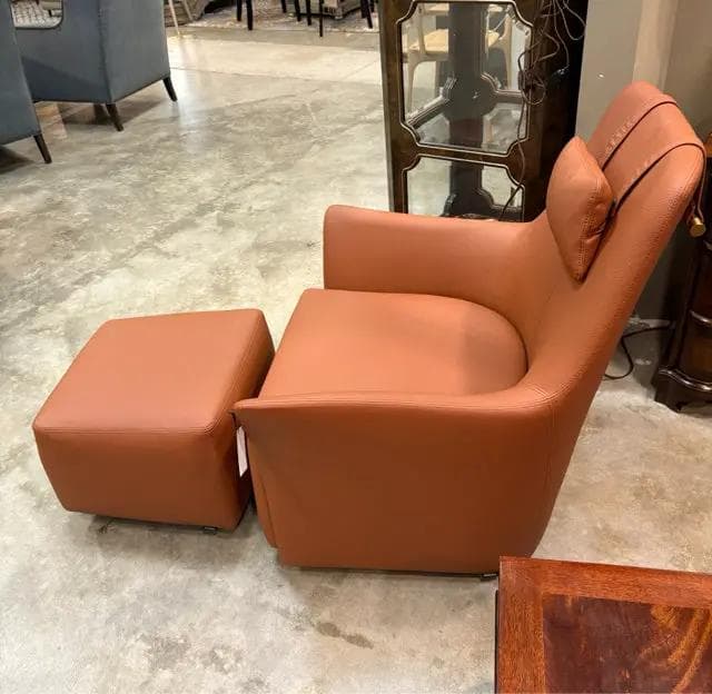 *NEW* Domkapa Orange Leather Alexander Armchair And Ottoman - Thumbnail 2