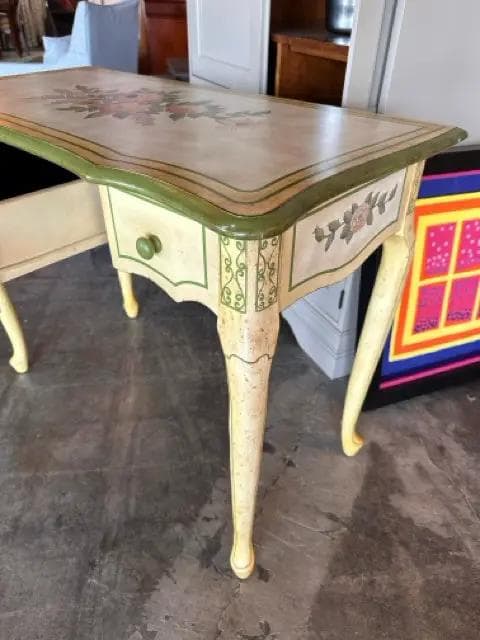 One Drawer Painted Desk With Yellow And Green Flowers - Thumbnail 2