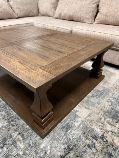 Light Wash Wood Coffee Table With Bottom Shelf - Thumbnail 2