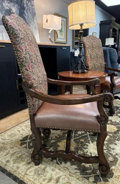 Upholstered Chairs With Leather Seats And Nailheads - Thumbnail 2