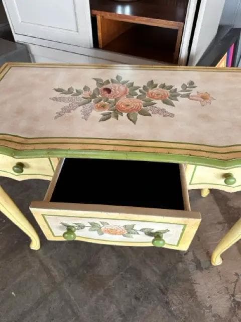 One Drawer Painted Desk With Yellow And Green Flowers - Thumbnail 3