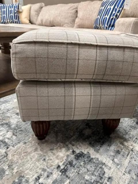 Arm Chair In Grey, Cream, And Brown Plaid Fabric - Thumbnail 4