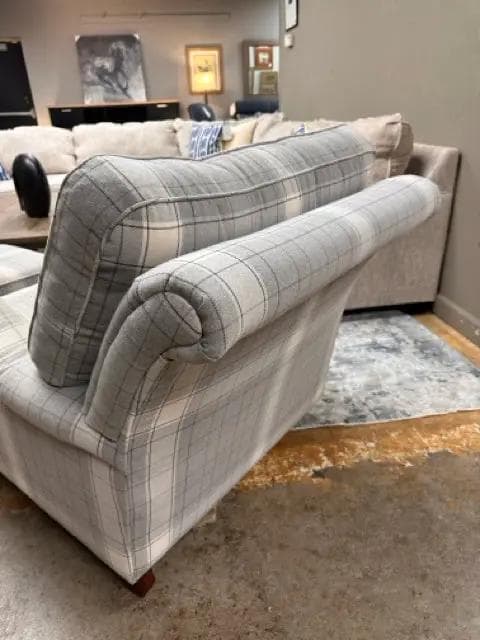Arm Chair In Grey, Cream, And Brown Plaid Fabric - Thumbnail 3
