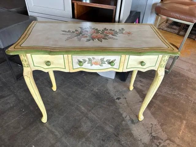 One Drawer Painted Desk With Yellow And Green Flowers