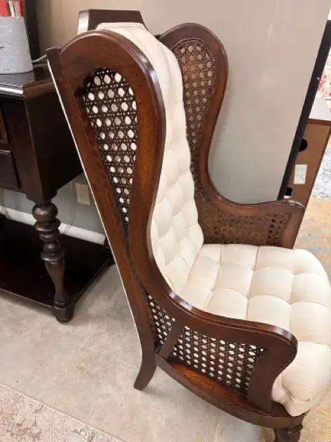 Wing Back Arm Chair With Cane In White - Thumbnail 3