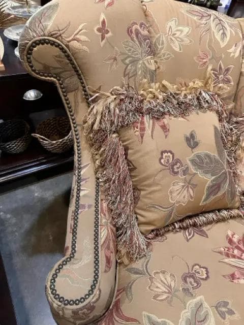 Harverty's Settee In Brown, Cream, Maroon Floral Fabric - Thumbnail 3