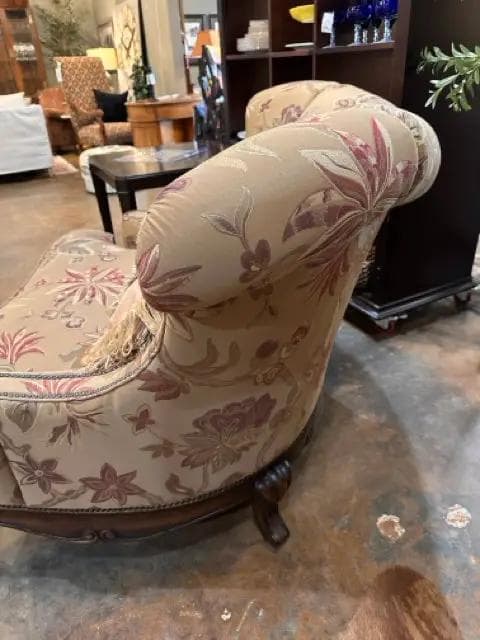Harverty's Settee In Brown, Cream, Maroon Floral Fabric - Thumbnail 2