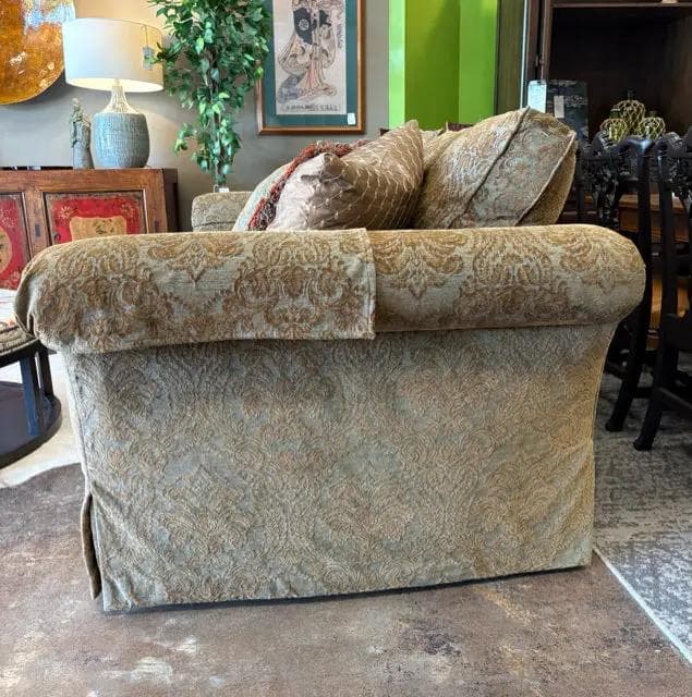 Charleston House Brown and Teal Brocade Sofa - Thumbnail 2