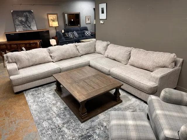 L-Shaped Sectional In An Oatmeal Velvet Fabric