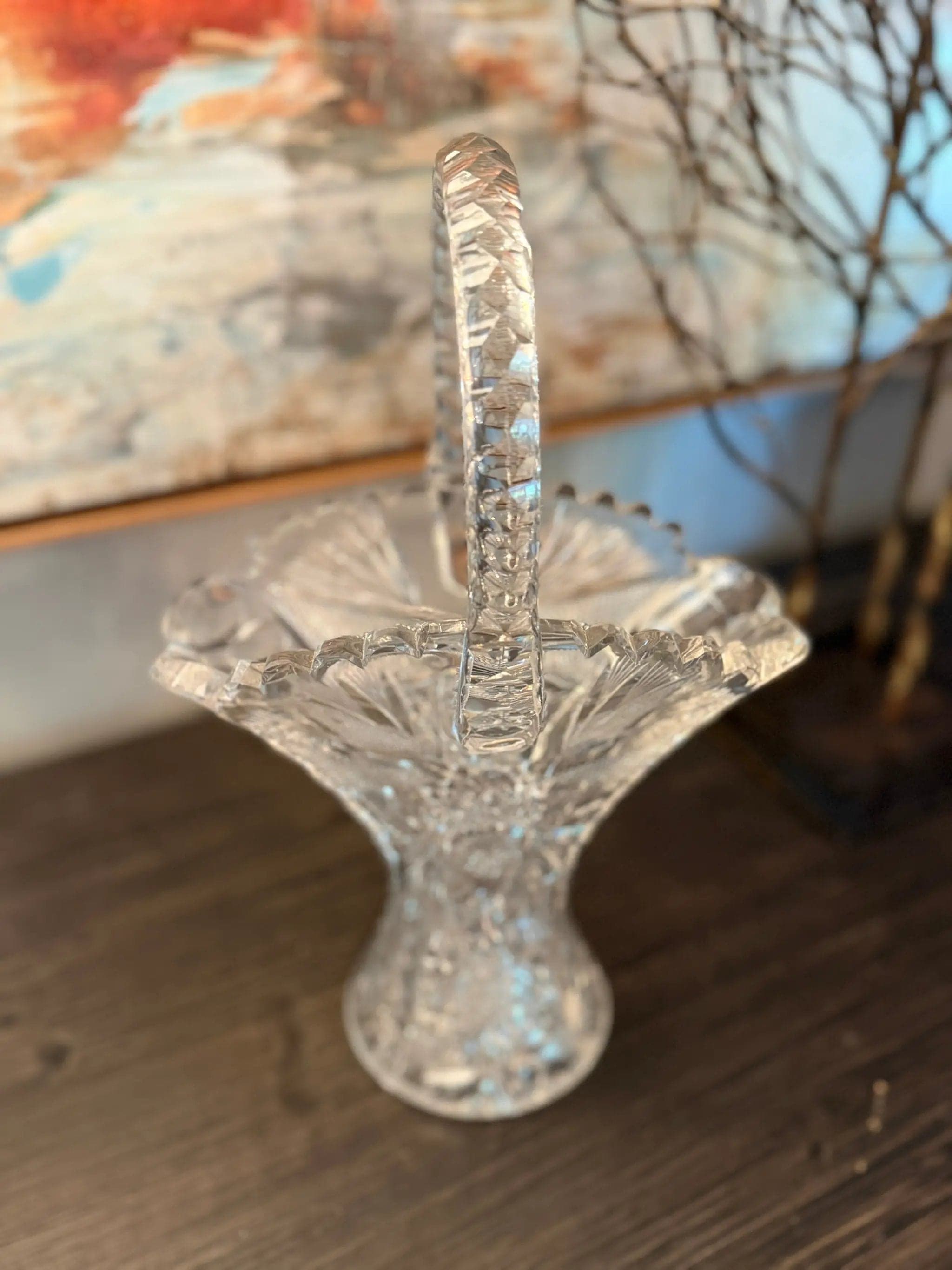 Antique Brilliant Period (ABP) Hand-Cut Crystal Pedestal Bridal Basket