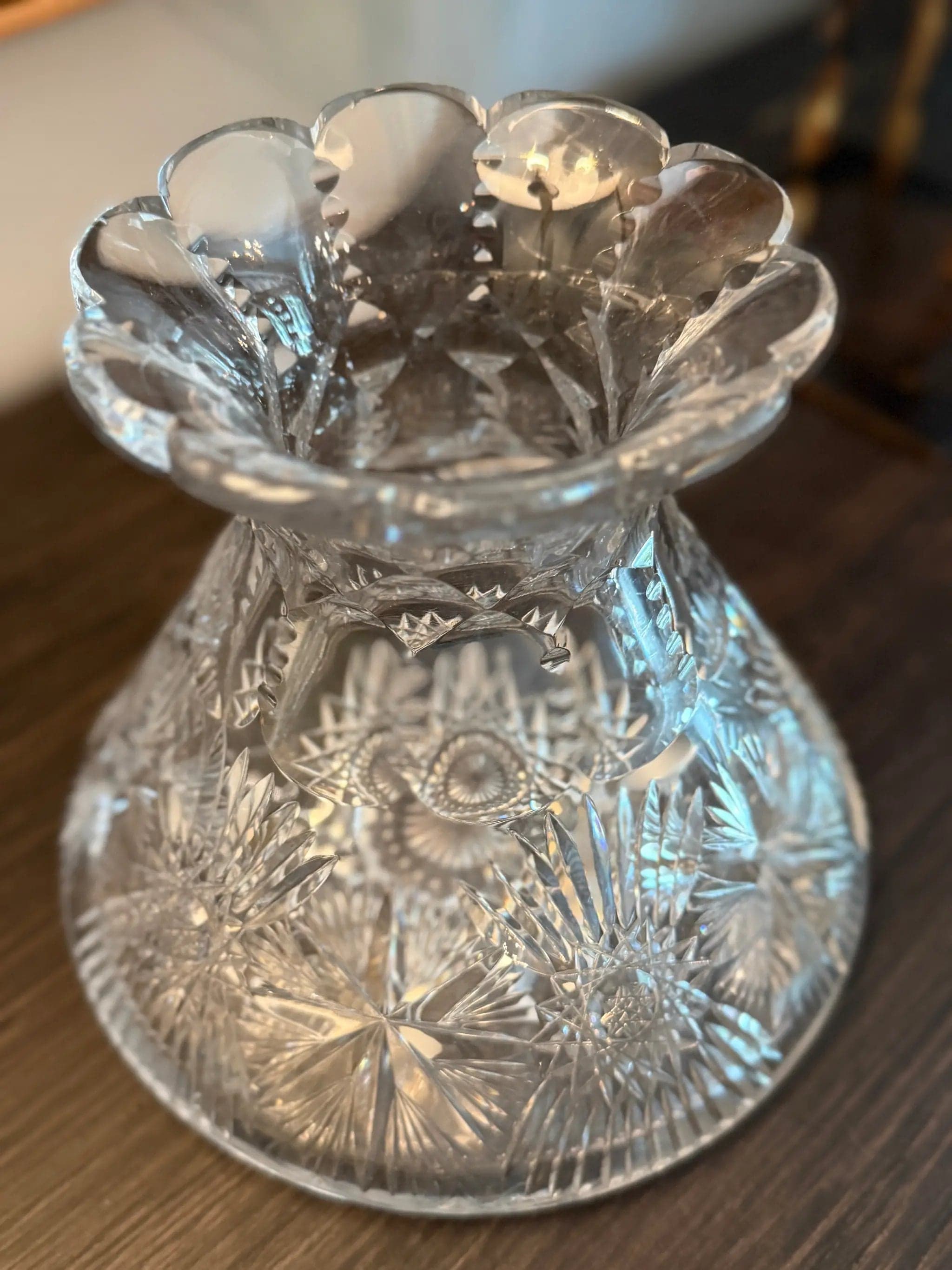 Antique Brilliant Period (ABP) Hand-Cut Crystal Squat Flower Vase - Thumbnail 2