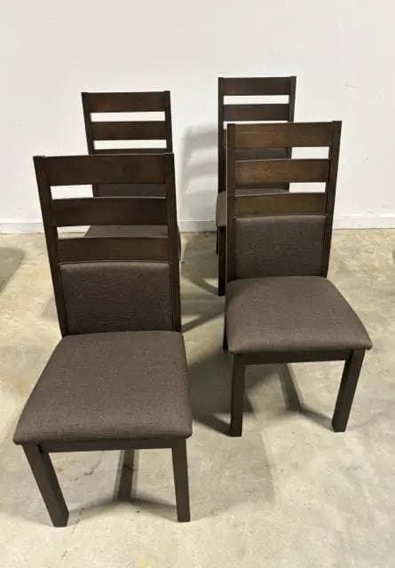 Set of 4 Dark Brown Dining Chairs With Fabric Cushions