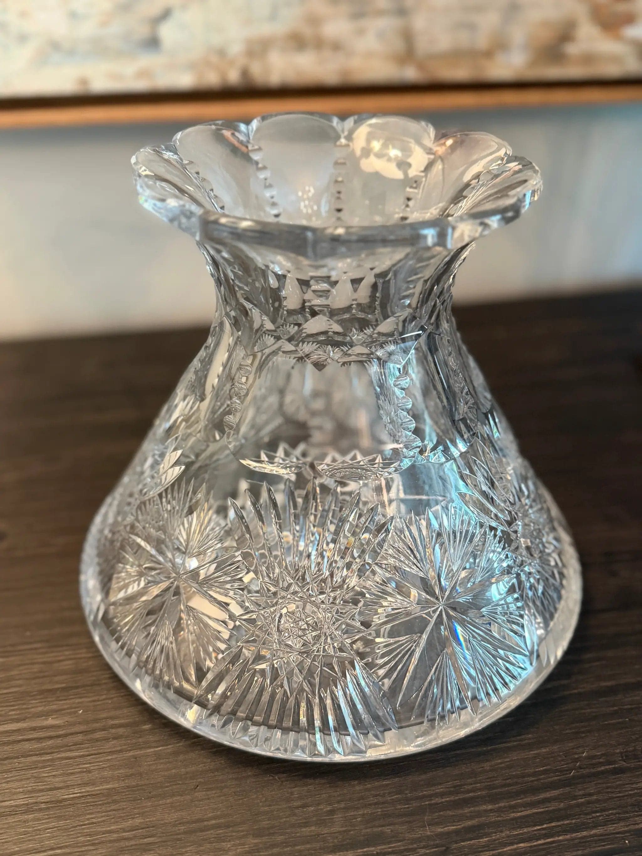 Antique Brilliant Period (ABP) Hand-Cut Crystal Squat Flower Vase