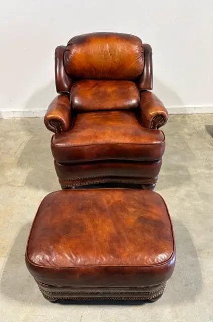 Bradington Young Brown Leather Chair With Ottoman