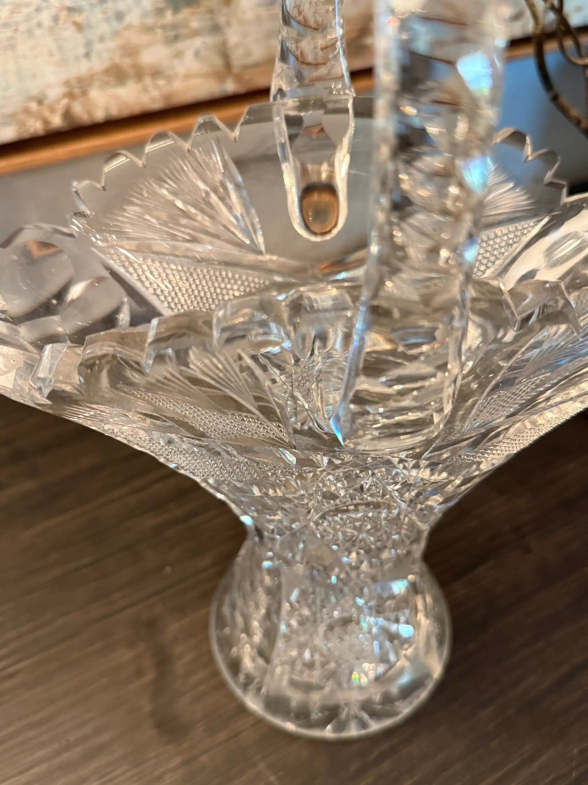 Antique Brilliant Period (ABP) Hand-Cut Crystal Pedestal Bridal Basket - Thumbnail 3