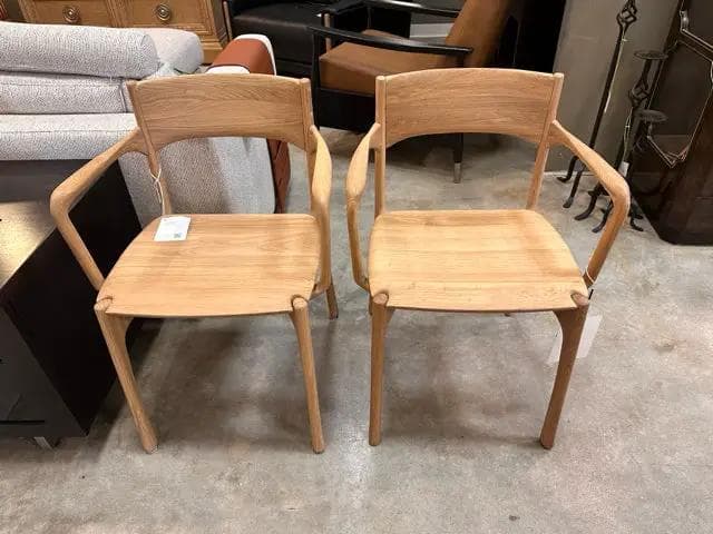 *NEW* Ethinicraft Set Of 2 Modern Oak Dining Chairs - Thumbnail 2