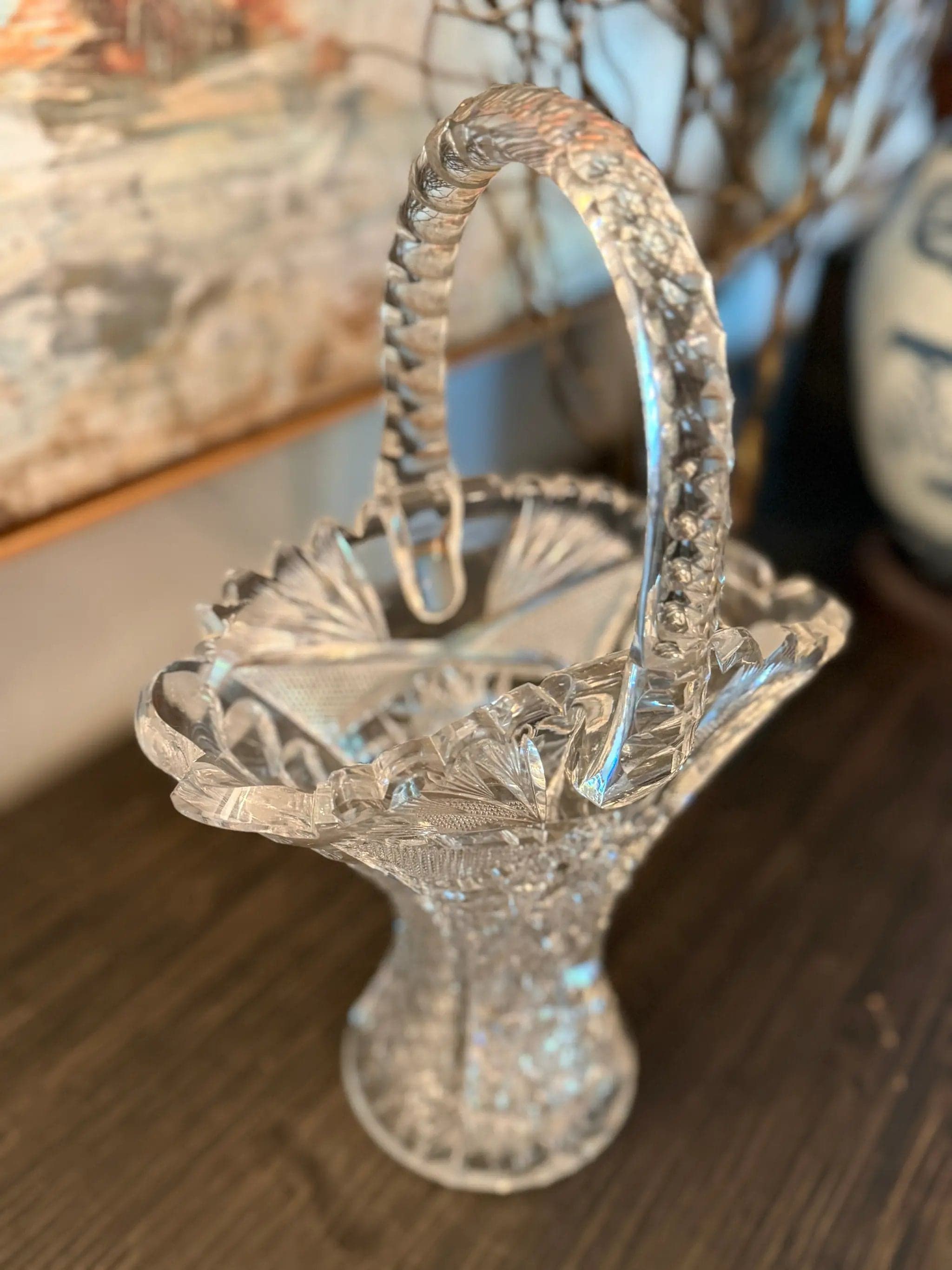 Antique Brilliant Period (ABP) Hand-Cut Crystal Pedestal Bridal Basket - Thumbnail 2