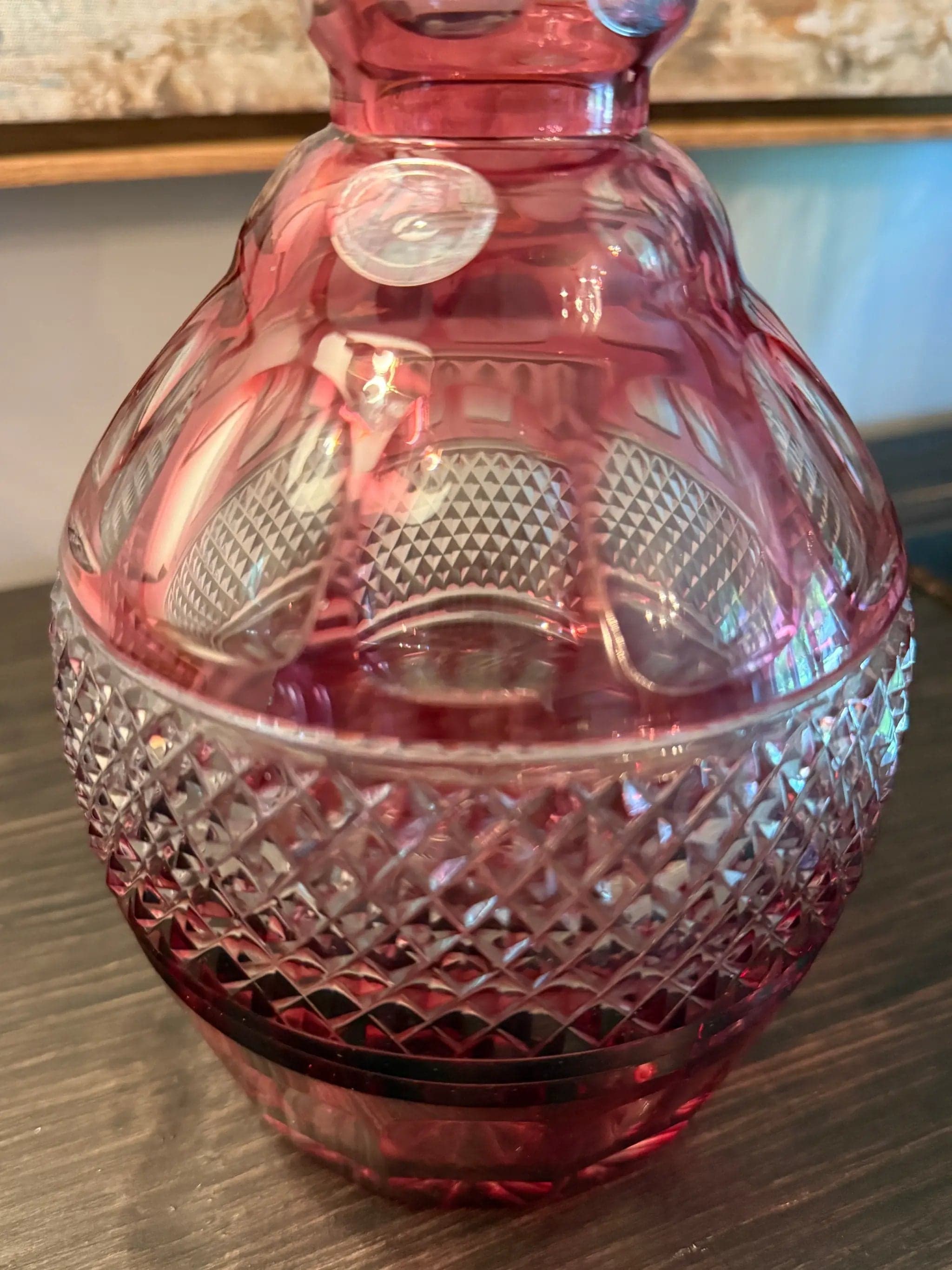 Vintage Bohemian Ruby Cut-to-Clear Crystal Decanter with Stopper - Thumbnail 4