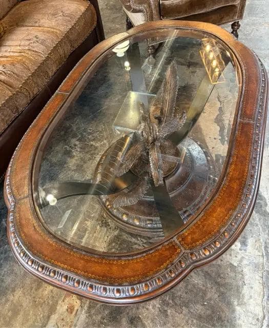 Metal Base Coffee Table With Glass Top - Thumbnail 2