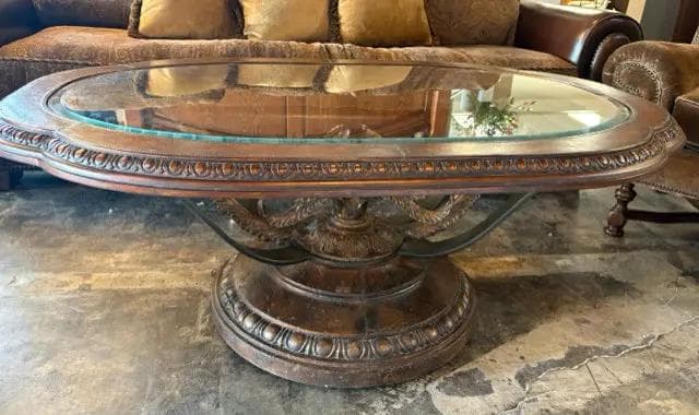 Metal Base Coffee Table With Glass Top