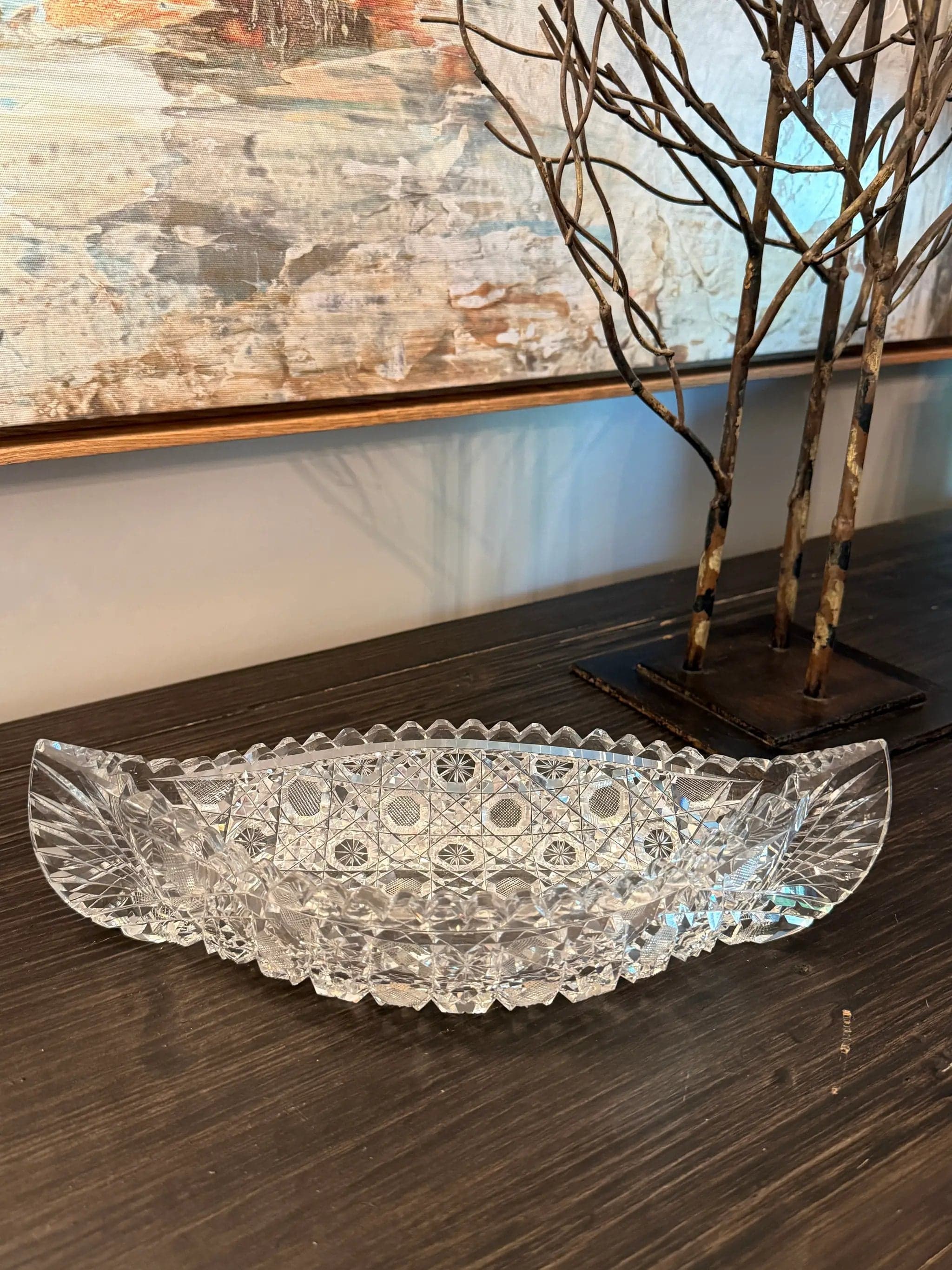 American Brilliant Period Celery Tray / Canoe Relish Dish – Deeply Cut Crystal - Thumbnail 4