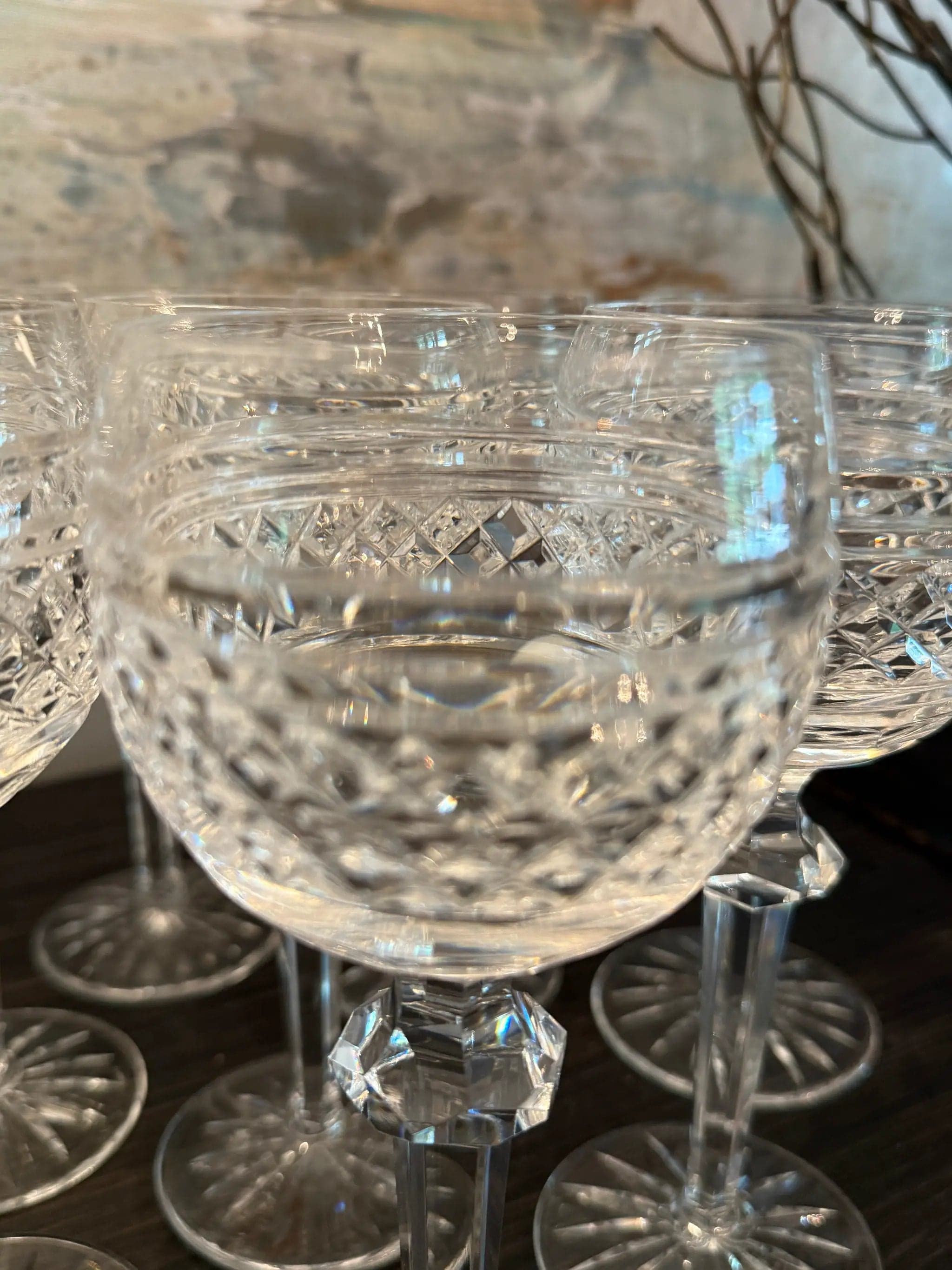 Set of 8 Vintage Cut Crystal Champagne Coupes / Tall Sherbet Glasses - Thumbnail 3