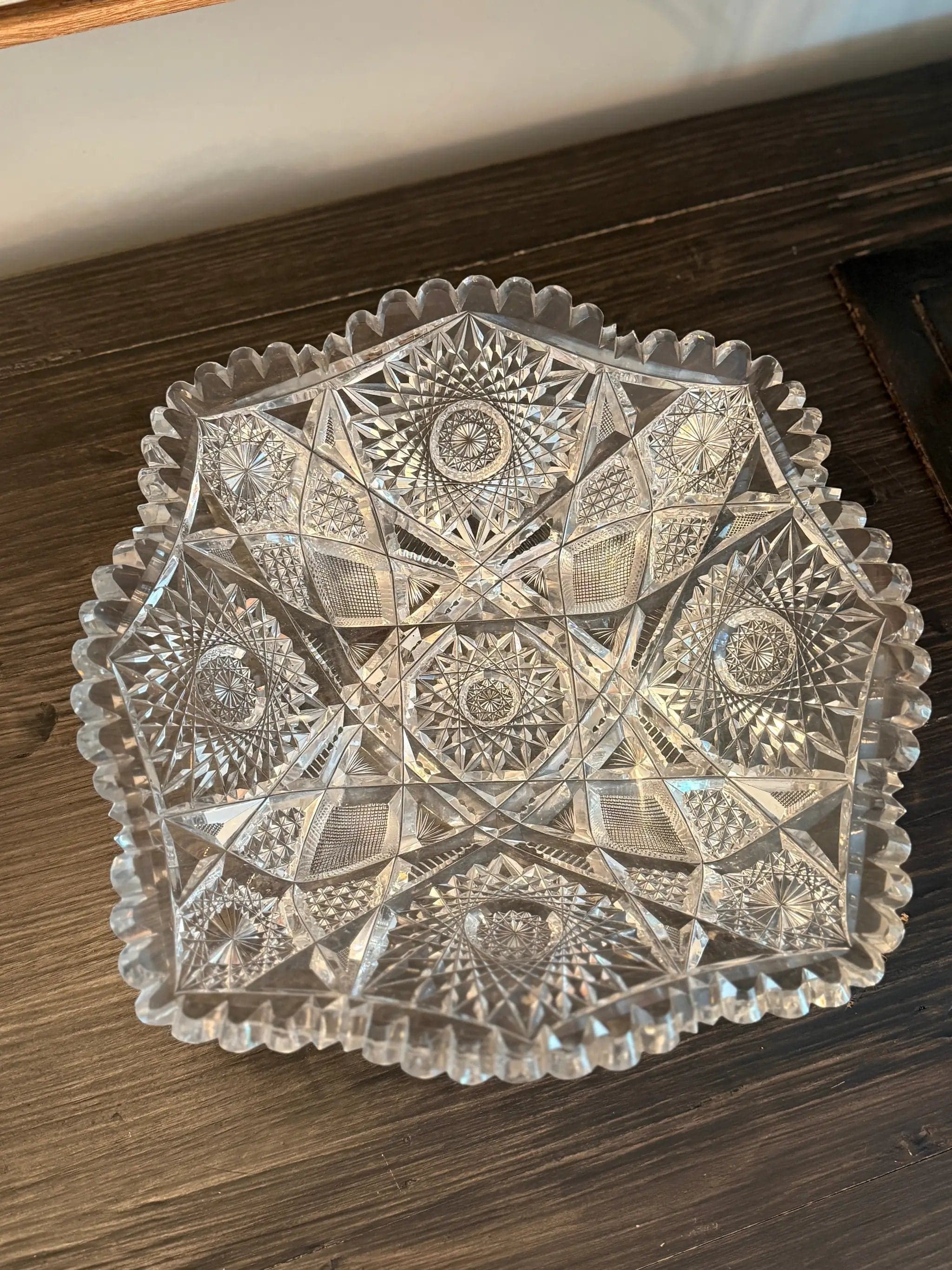 Antique Brilliant Period (ABP) Hand-Cut Crystal Square Relish Tray / Nappy Bowl - Thumbnail 2