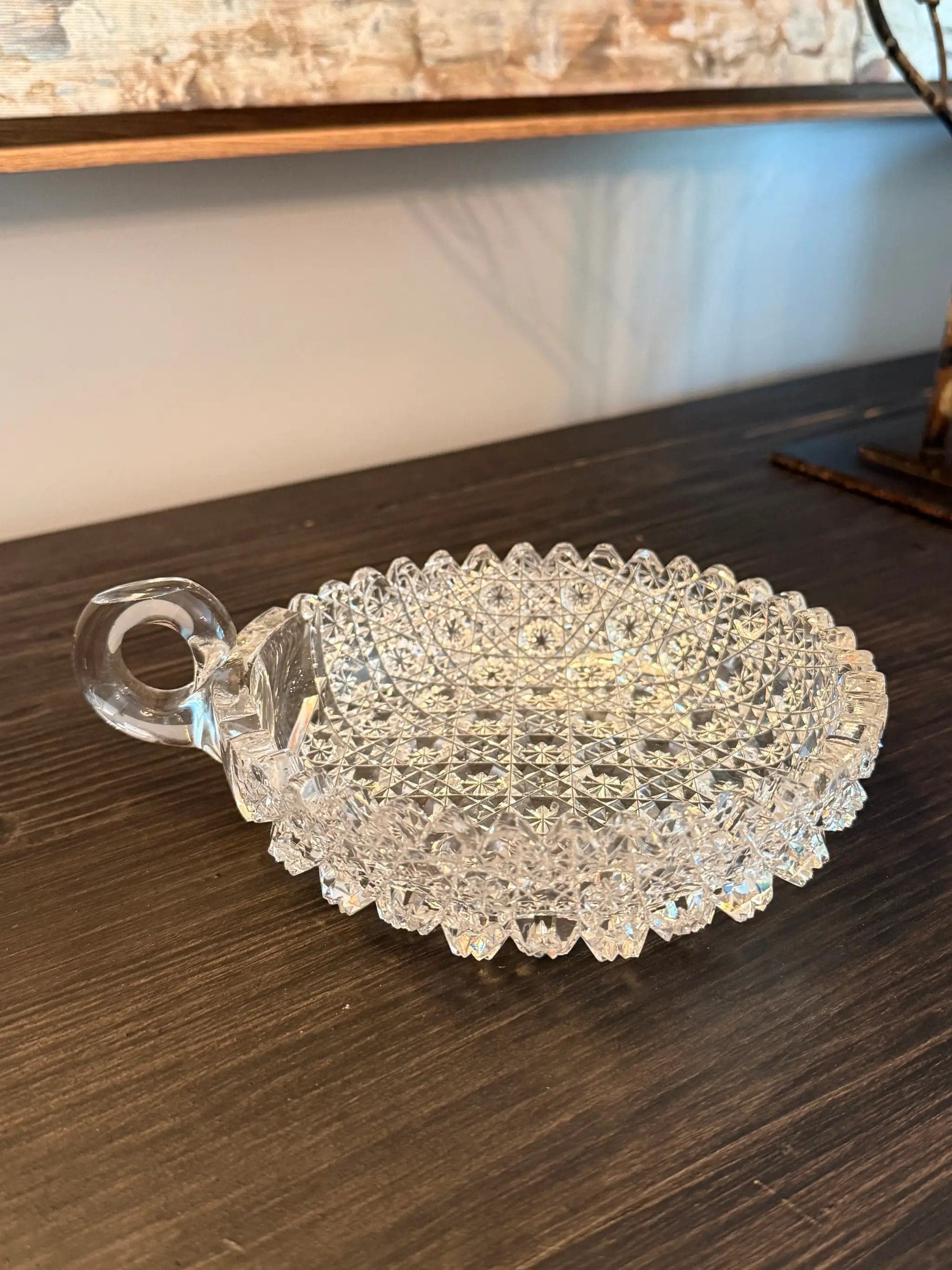 Antique Brilliant Period (ABP) Hand-Cut Crystal Handled Bonbon Dish