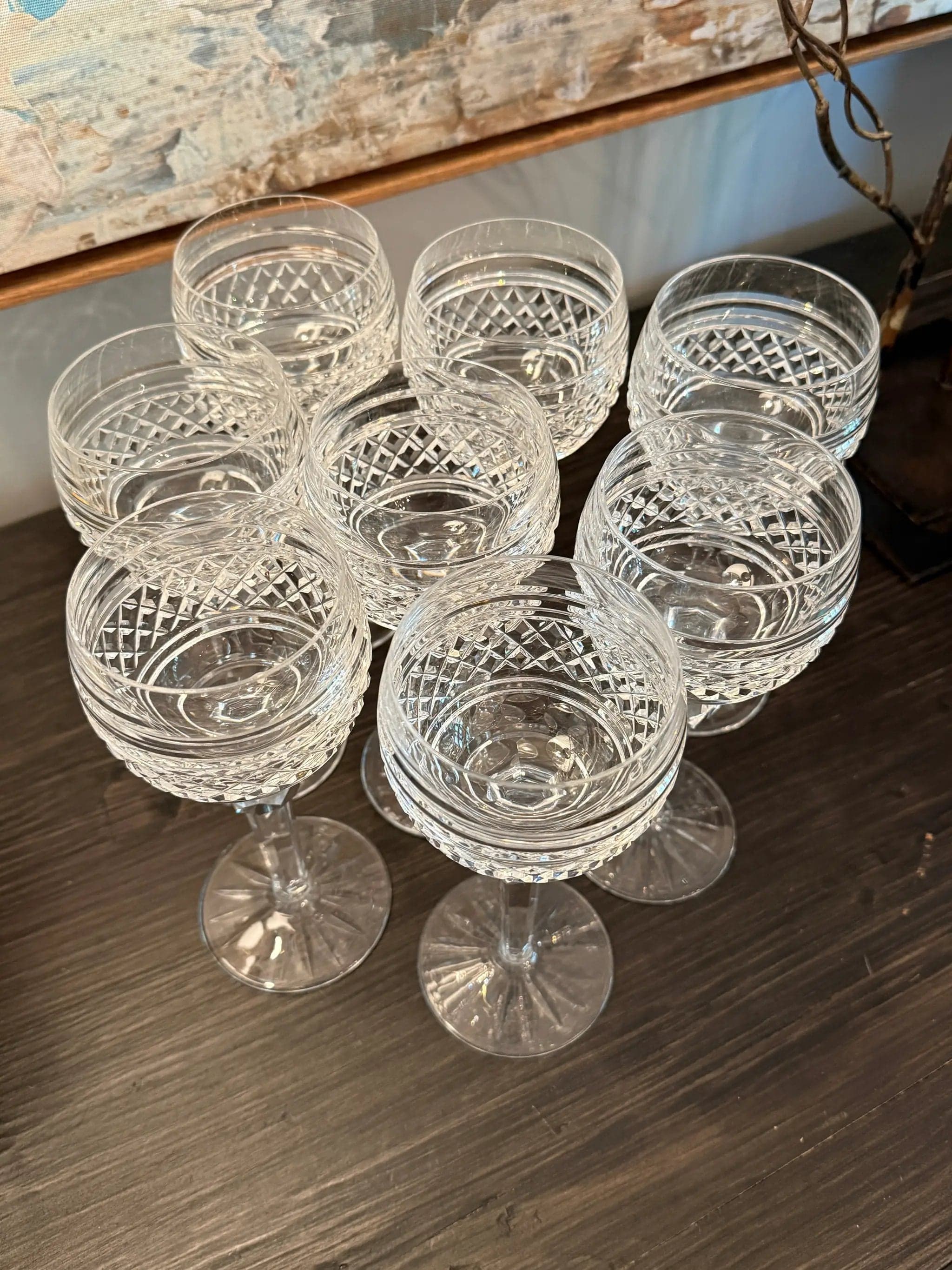 Set of 8 Vintage Cut Crystal Champagne Coupes / Tall Sherbet Glasses