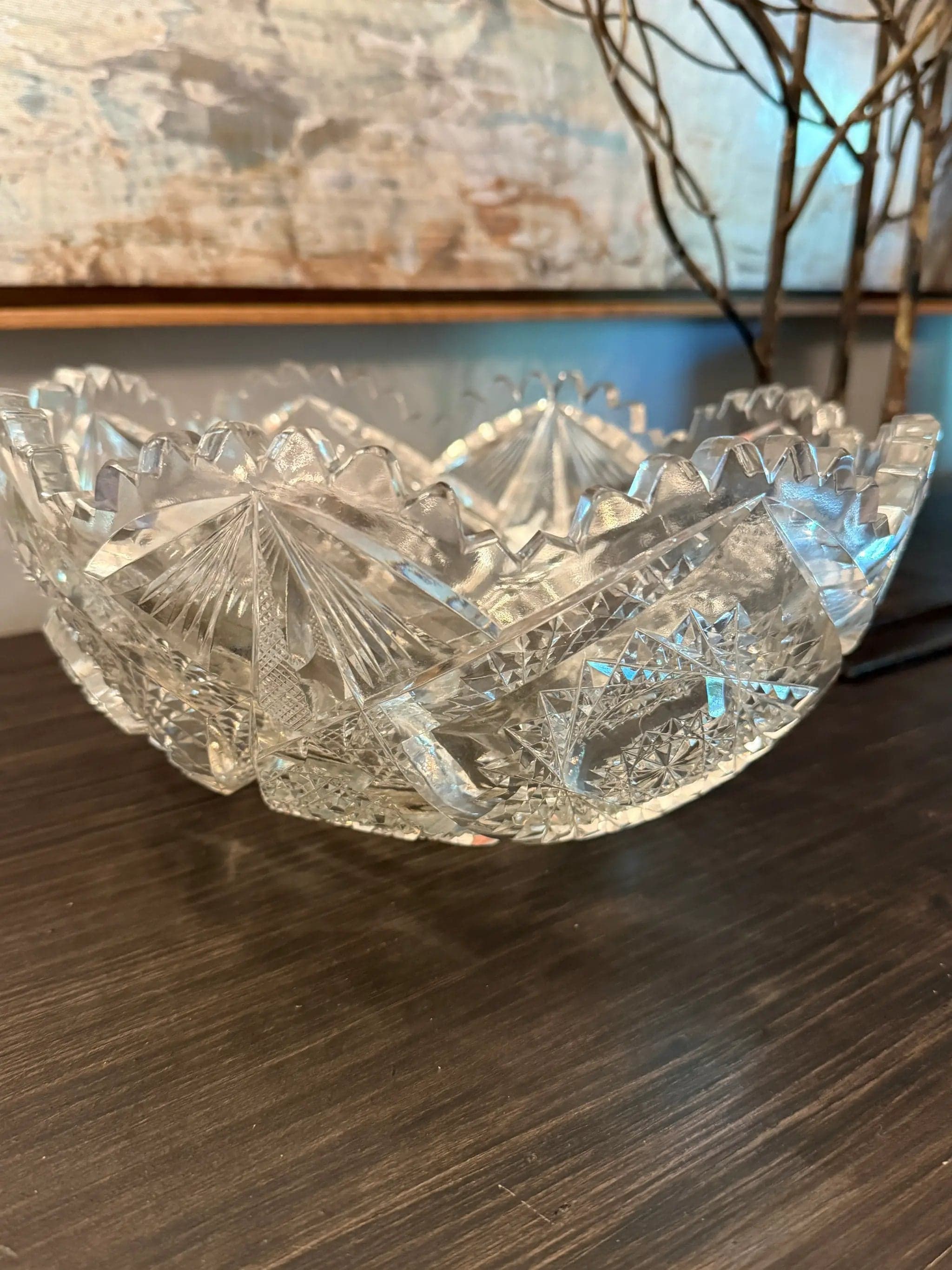Large American Brilliant Period (ABP) Crystal Bowl – Deep Hobstar & Fan Cut - Thumbnail 2