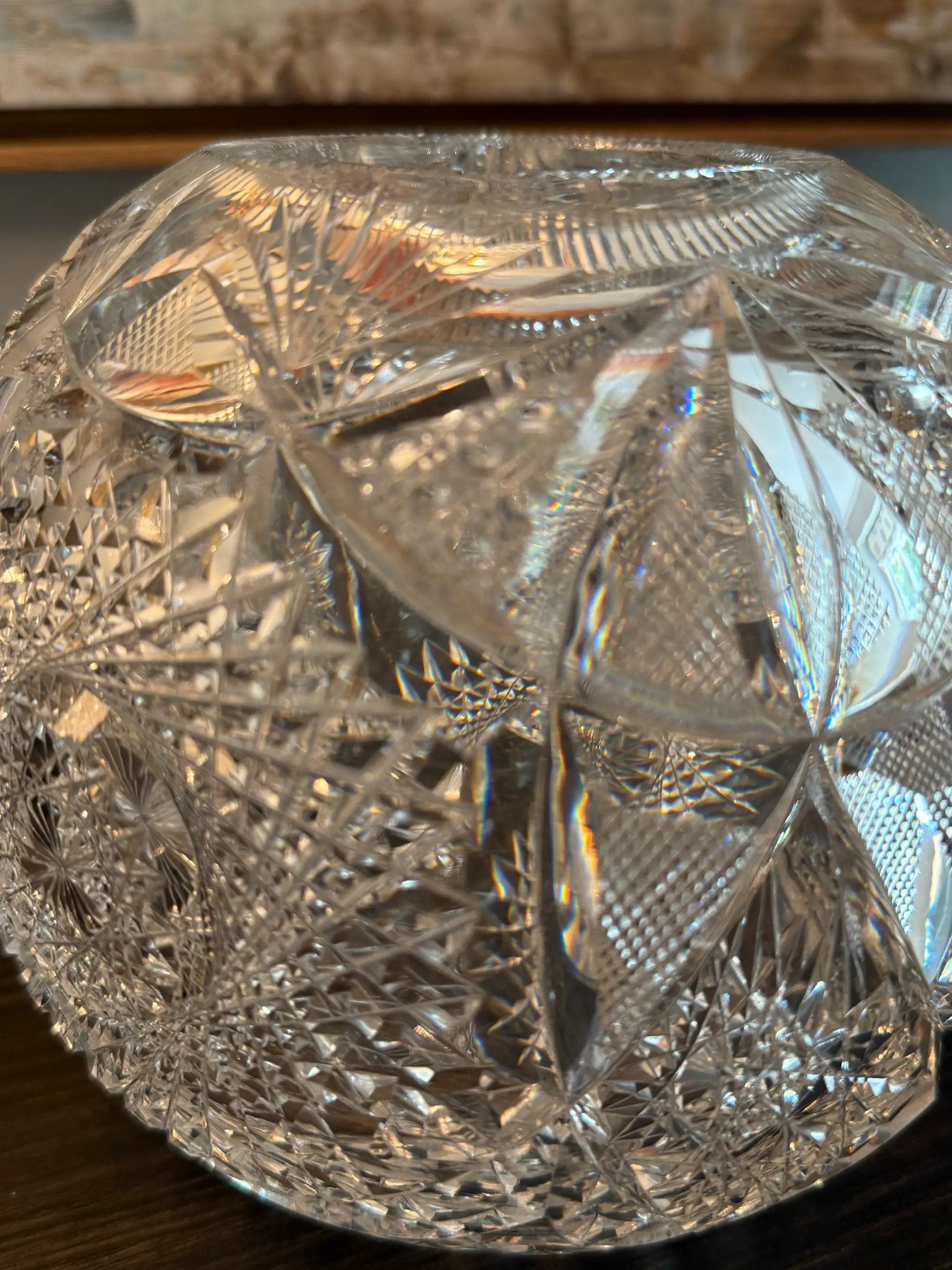 Antique Brilliant Period (ABP) Hand-Cut Crystal Rose Bowl / Globe Vase - Thumbnail 3