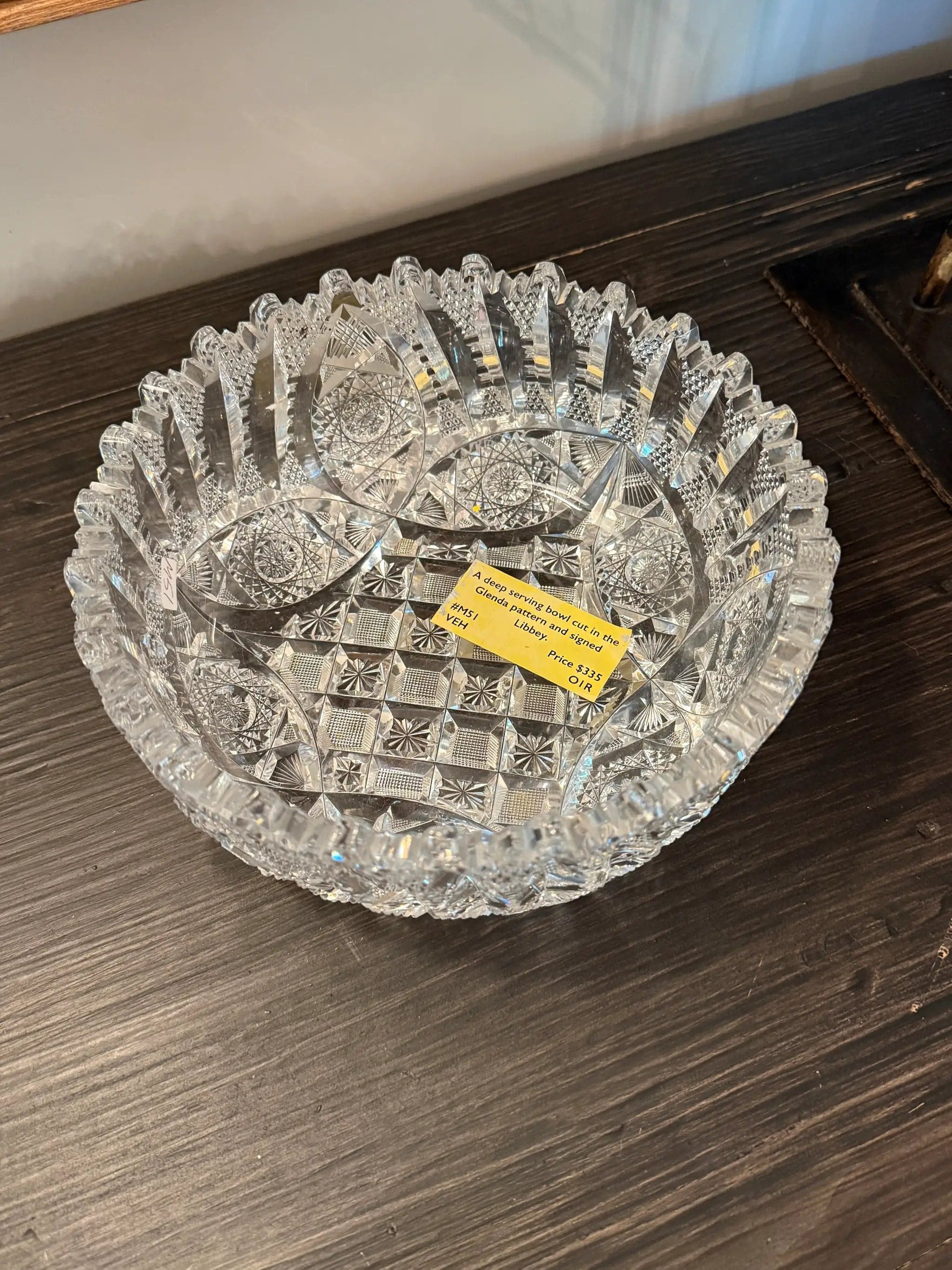 Signed Libbey "Glenda" American Brilliant Cut Glass Deep Serving Bowl - Thumbnail 2