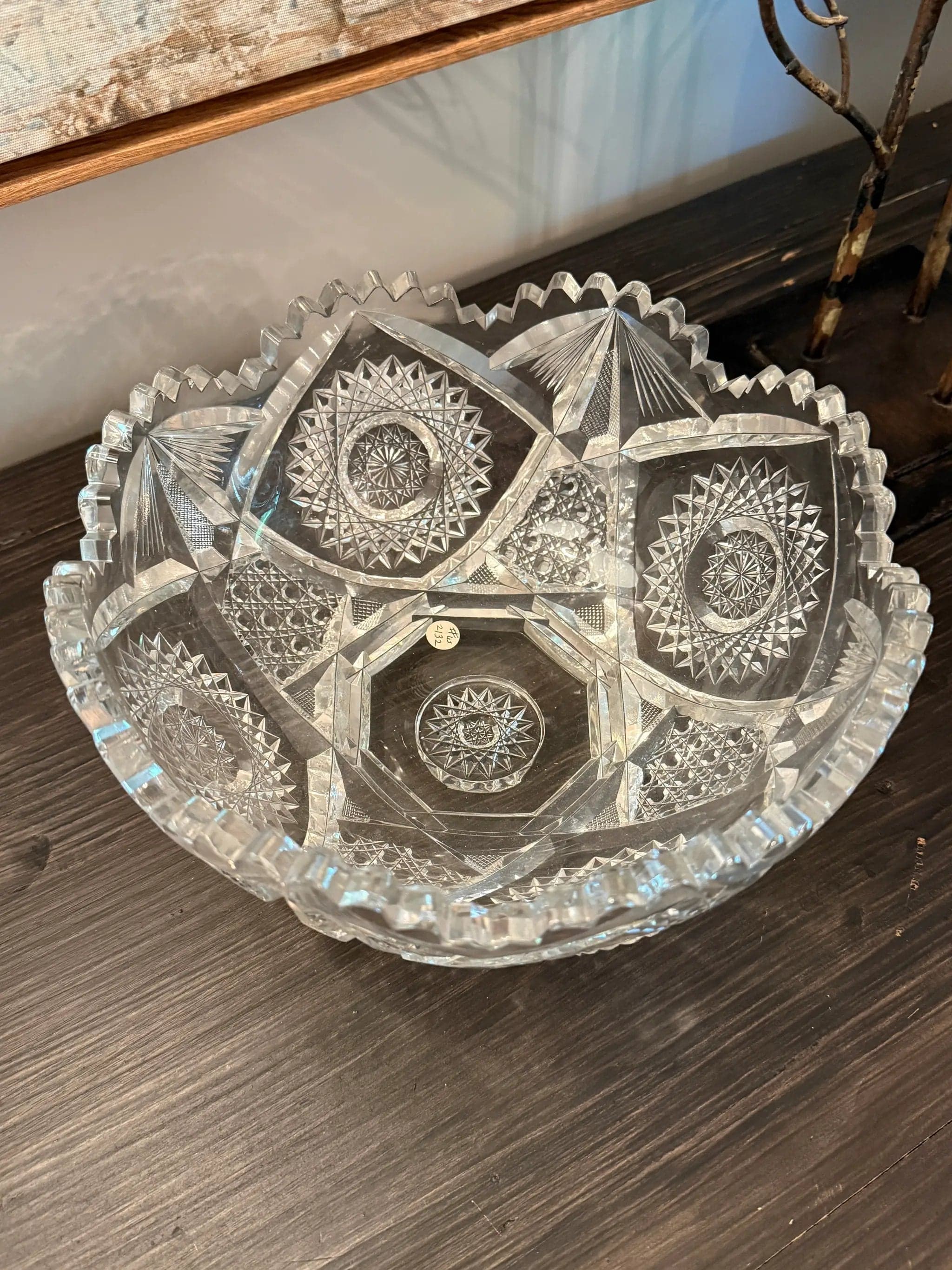 Large American Brilliant Period (ABP) Crystal Bowl – Deep Hobstar & Fan Cut - Thumbnail 3
