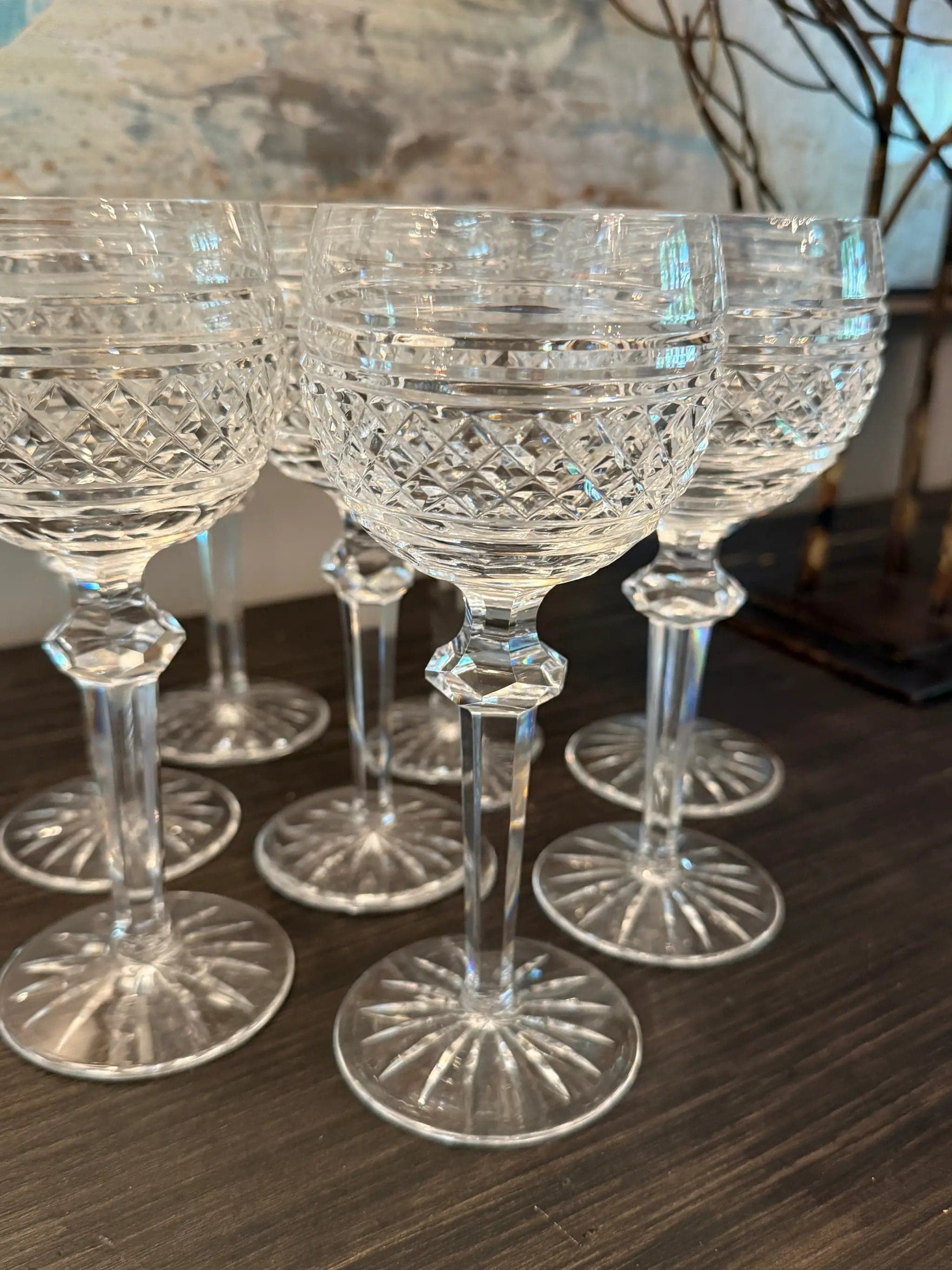 Set of 8 Vintage Cut Crystal Champagne Coupes / Tall Sherbet Glasses - Thumbnail 2