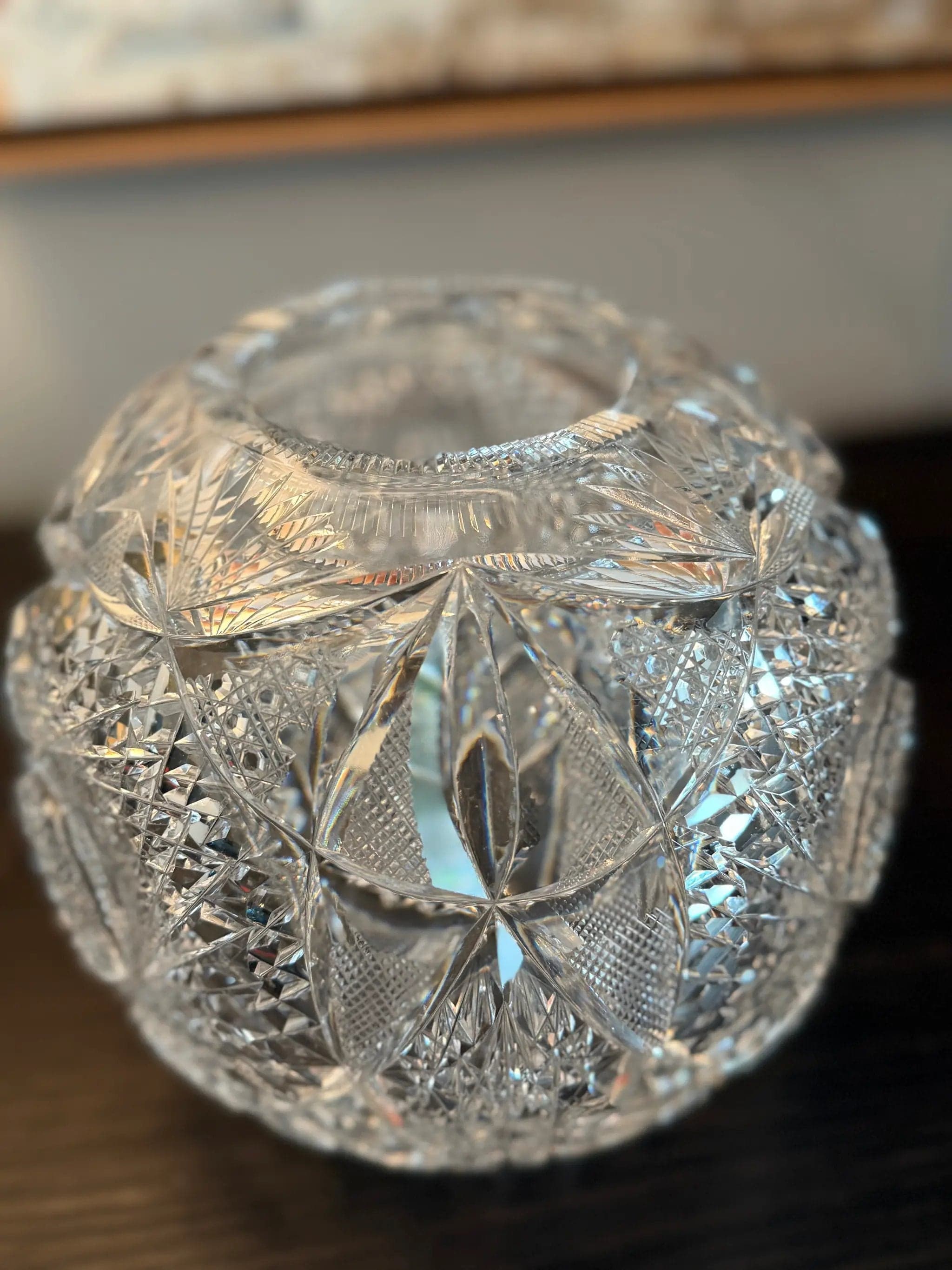 Antique Brilliant Period (ABP) Hand-Cut Crystal Rose Bowl / Globe Vase