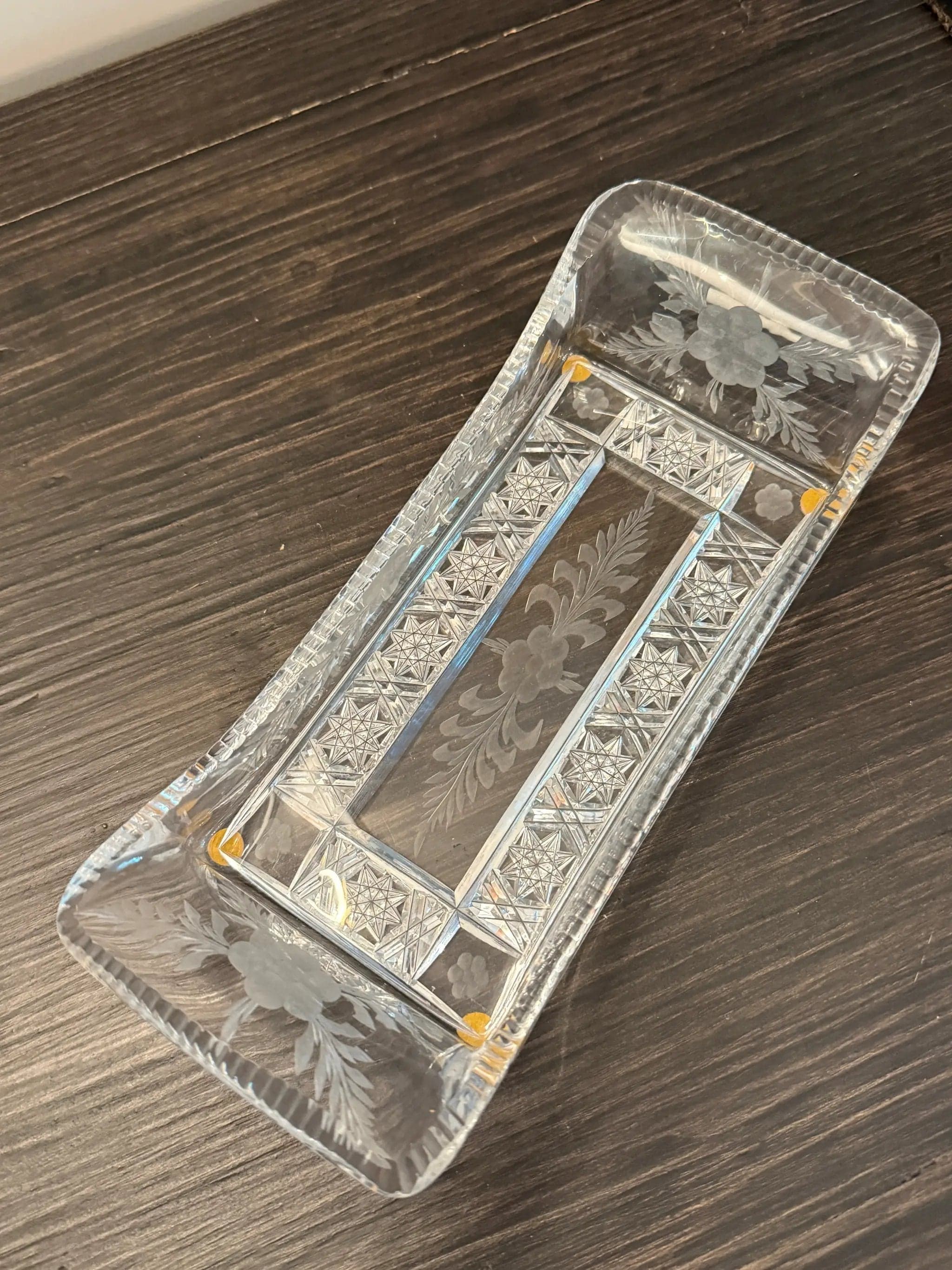 American Brilliant Period Pin Tray / Dresser Tray – Engraved Floral Crystal - Thumbnail 2