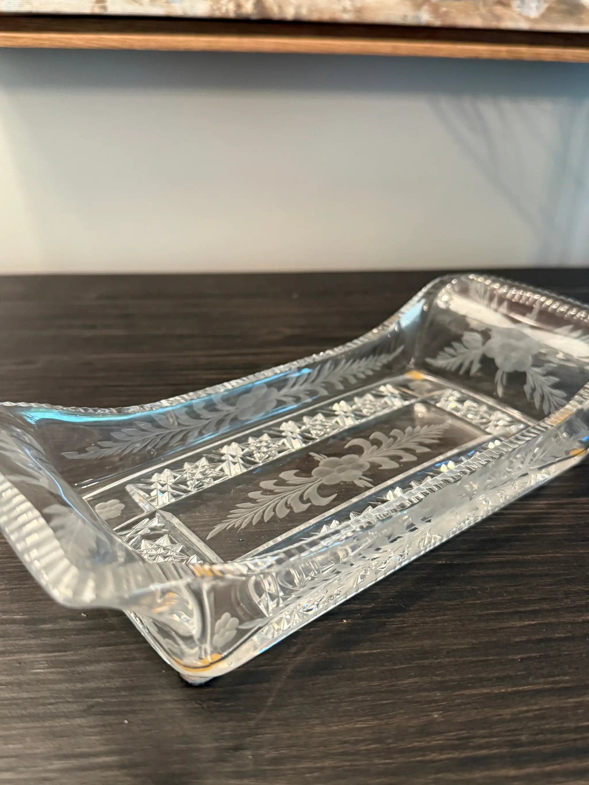 American Brilliant Period Pin Tray / Dresser Tray – Engraved Floral Crystal - Thumbnail 3