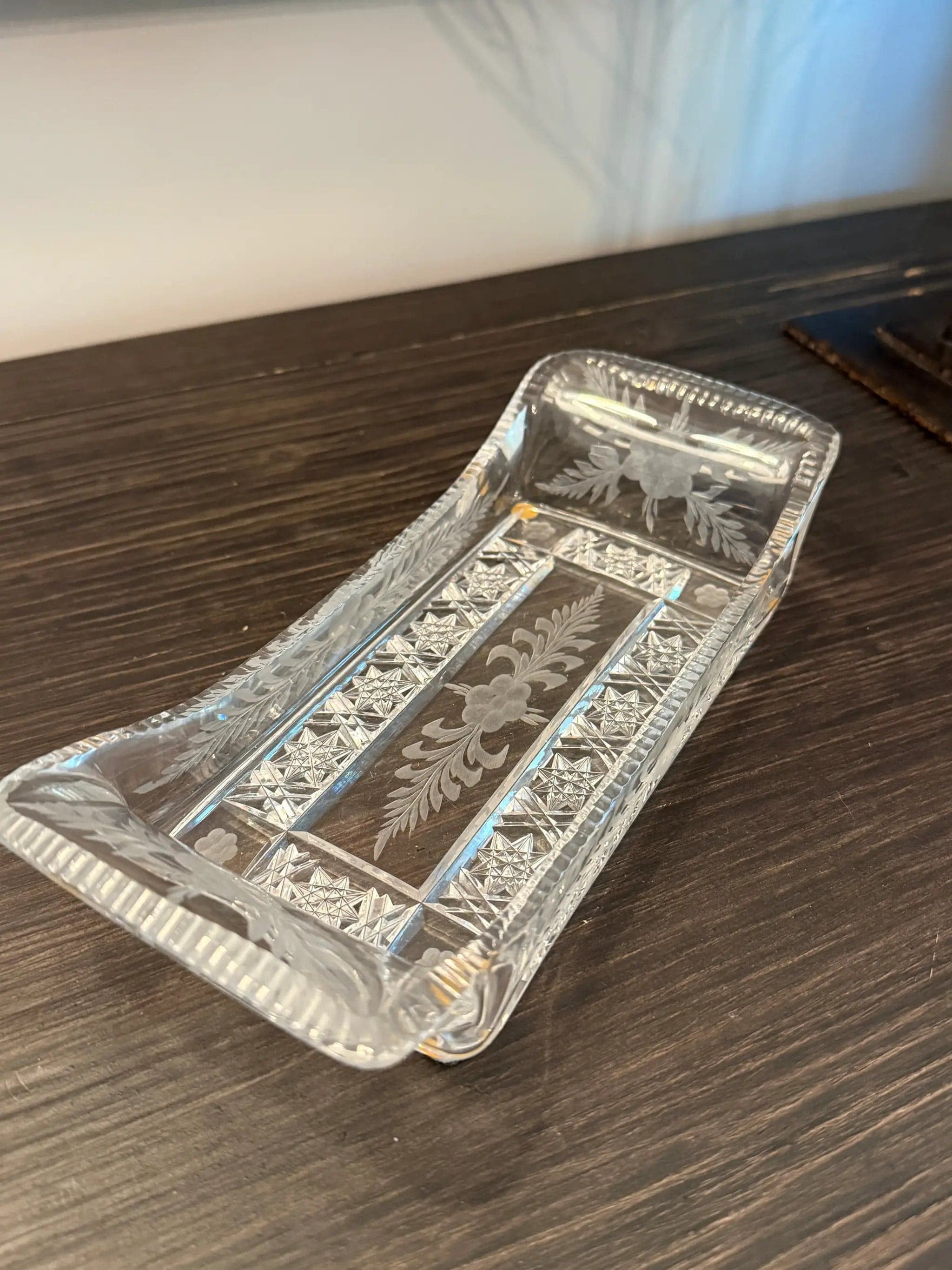 American Brilliant Period Pin Tray / Dresser Tray – Engraved Floral Crystal