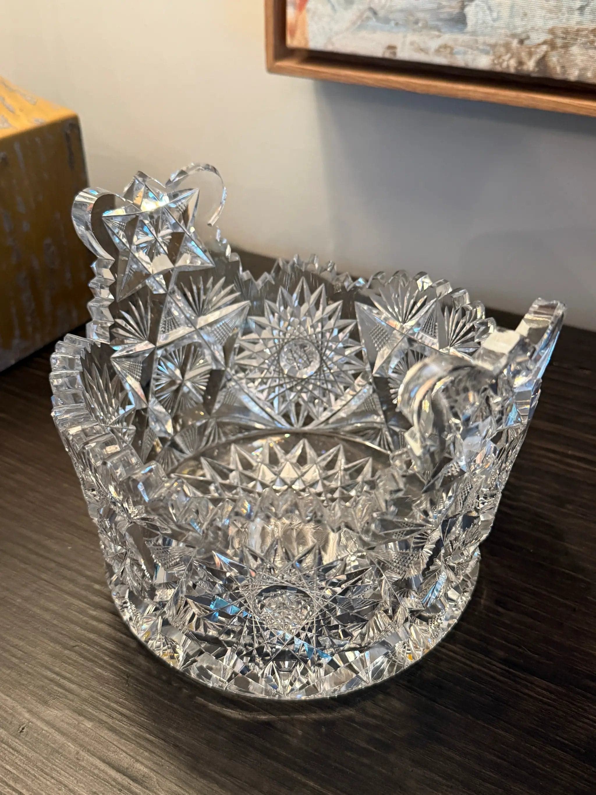 Antique Brilliant Period (ABP) Hand-Cut Crystal Double Handled Basket